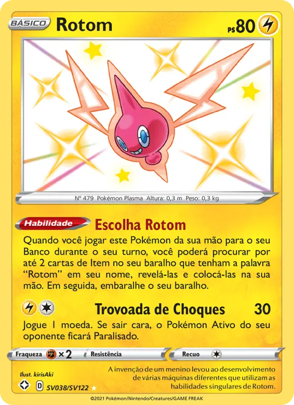 Carta Rotom, número SV038/122 da coleção Destinos Brilhantes Cofre Brilhante