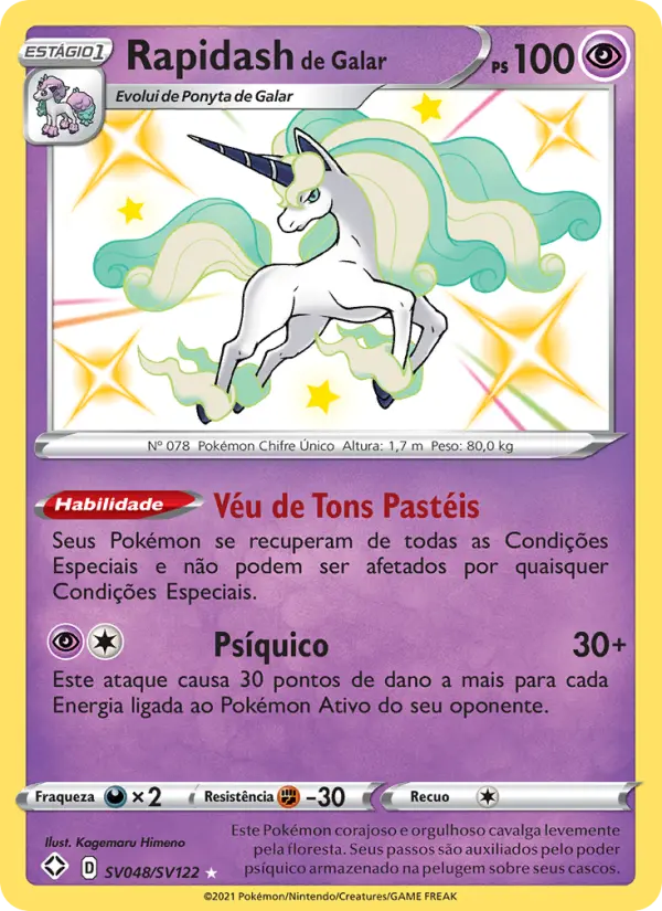 Carta Rapidash de Galar, número SV048/122 da coleção Destinos Brilhantes Cofre Brilhante