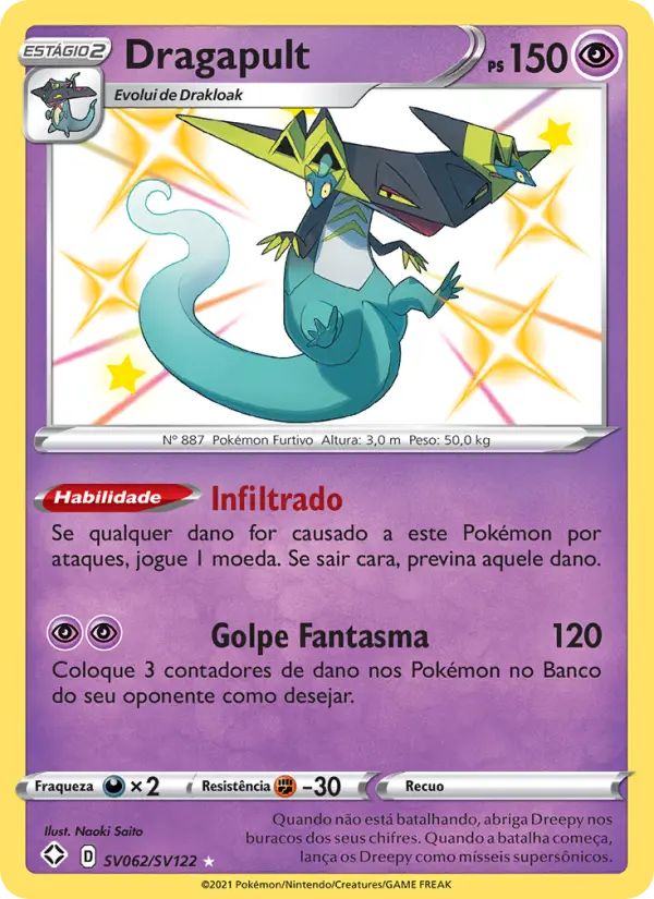 Carta Dragapult, número SV062/122 da coleção Destinos Brilhantes Cofre Brilhante