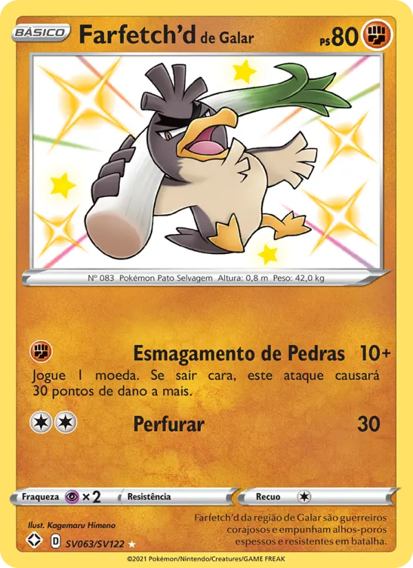 Carta Farfetch'd de Galar, número SV063/122 da coleção Destinos Brilhantes Cofre Brilhante