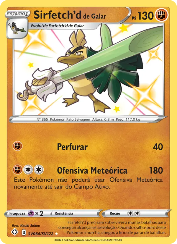 Carta Sirfetch'd de Galar, número SV064/122 da coleção Destinos Brilhantes Cofre Brilhante
