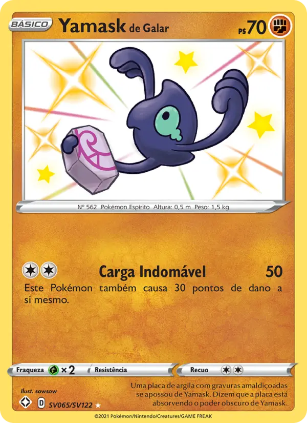 Carta Yamask de Galar, número SV065/122 da coleção Destinos Brilhantes Cofre Brilhante