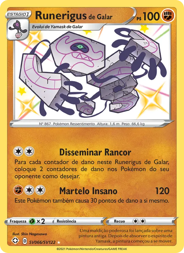 Carta Runerigus de Galar, número SV066/122 da coleção Destinos Brilhantes Cofre Brilhante