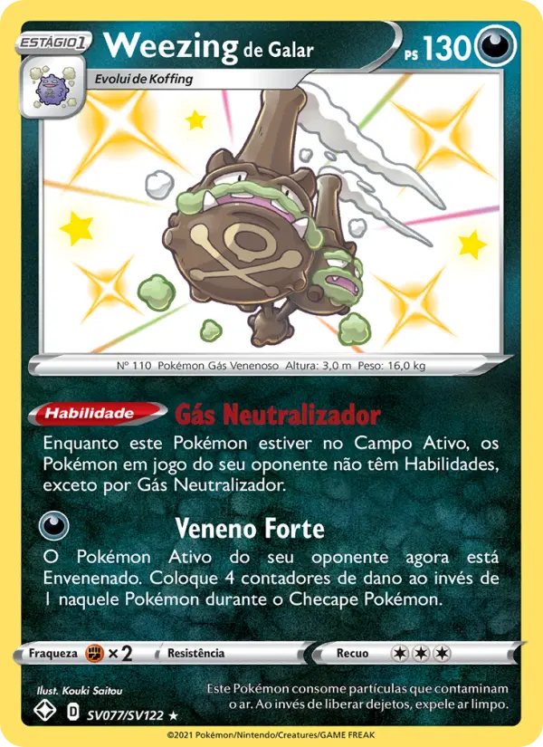 Carta Weezing de Galar, número SV077/122 da coleção Destinos Brilhantes Cofre Brilhante