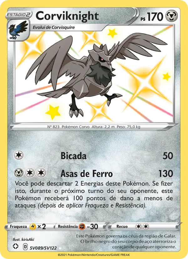 Carta Corviknight, número SV089/122 da coleção Destinos Brilhantes Cofre Brilhante