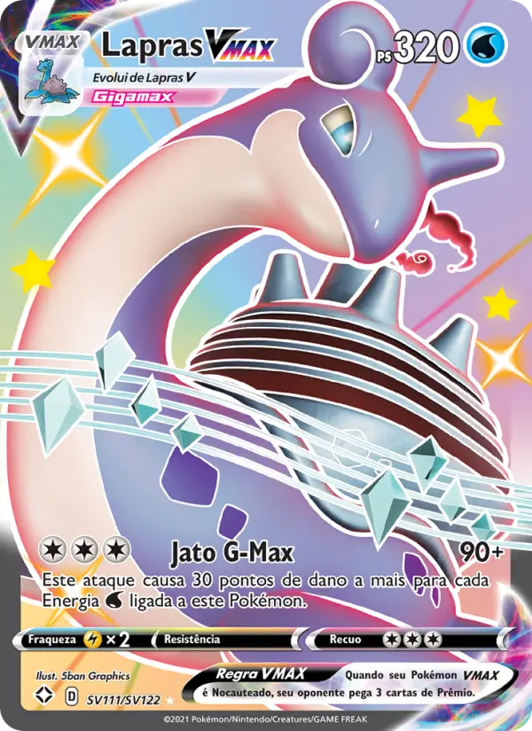Carta Lapras VMAX, número SV111/122 da coleção Destinos Brilhantes Cofre Brilhante