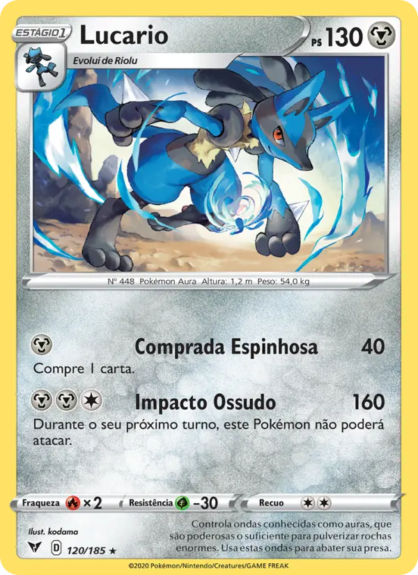 Carta Lucario, número 120/185 da coleção Voltagem Vívida