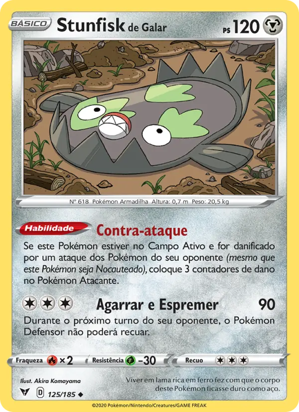 Carta Stunfisk de Galar, número 125/185 da coleção Voltagem Vívida