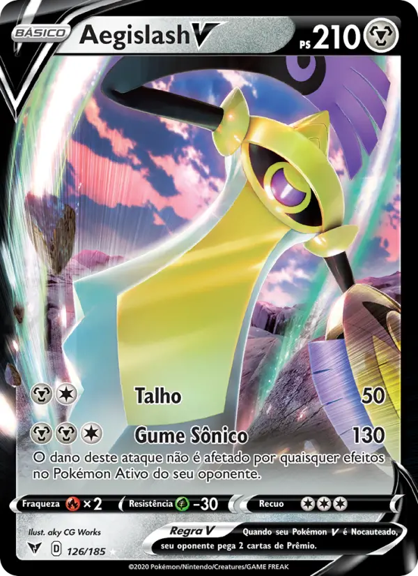 Carta Aegislash V, número 126/185 da coleção Voltagem Vívida