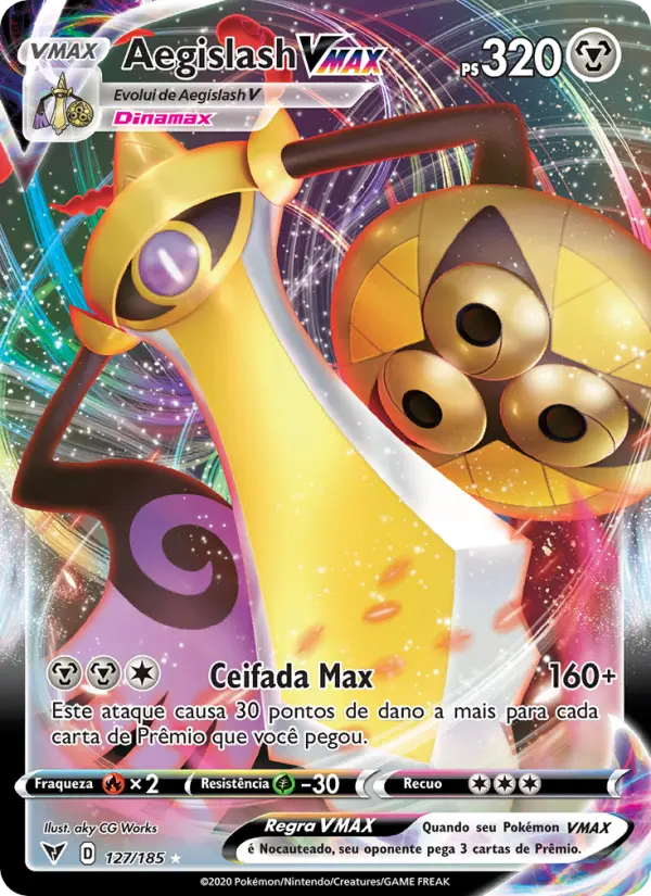 Carta Aegislash VMAX, número 127/185 da coleção Voltagem Vívida