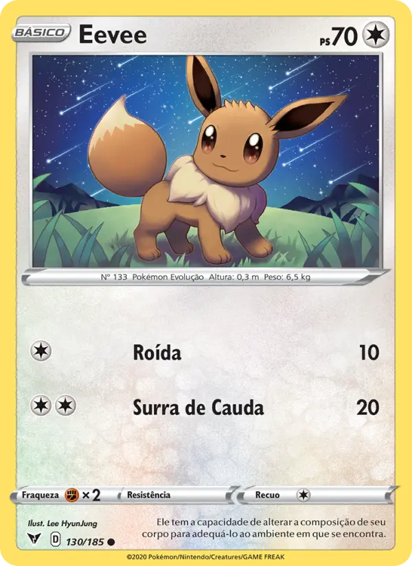 Carta Eevee, número 130/185 da coleção Voltagem Vívida
