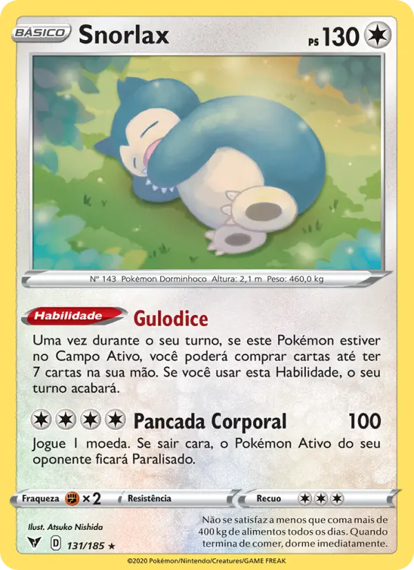 Carta Snorlax, número 131/185 da coleção Voltagem Vívida