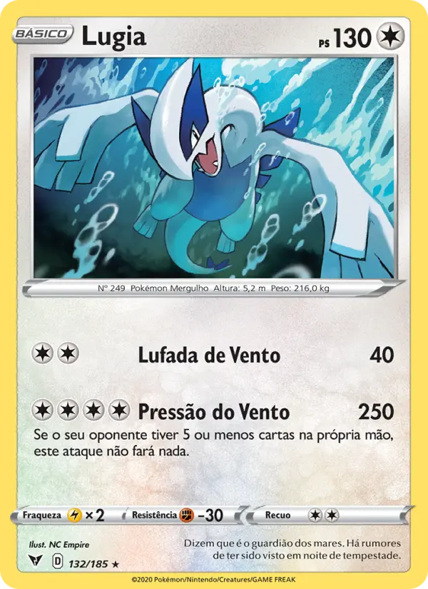 Carta Lugia, número 132/185 da coleção Voltagem Vívida