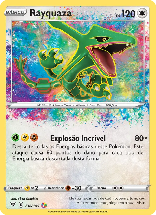 Carta Rayquaza, número 138/185 da coleção Voltagem Vívida