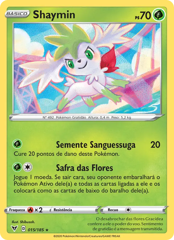 Carta Shaymin, número 15/185 da coleção Voltagem Vívida