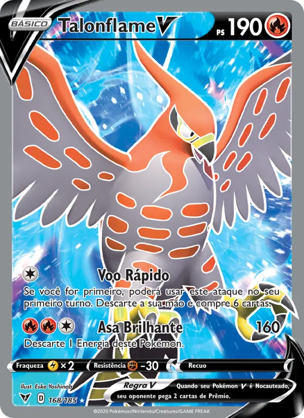 Carta Talonflame V, número 168/185 da coleção Voltagem Vívida
