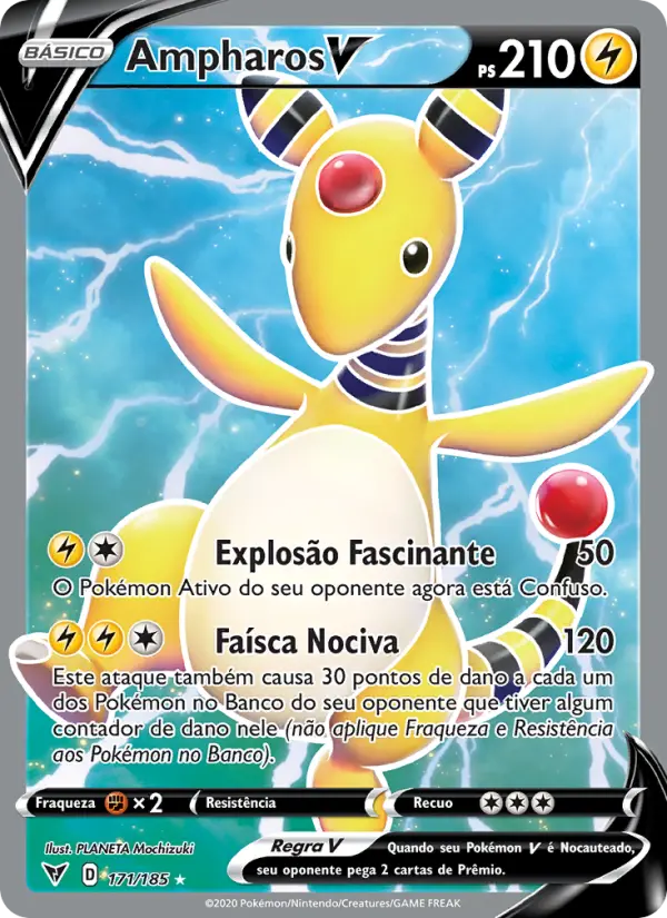 Carta Ampharos V, número 171/185 da coleção Voltagem Vívida