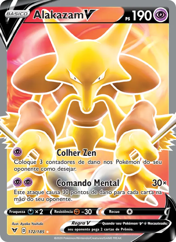 Carta Alakazam V, número 172/185 da coleção Voltagem Vívida