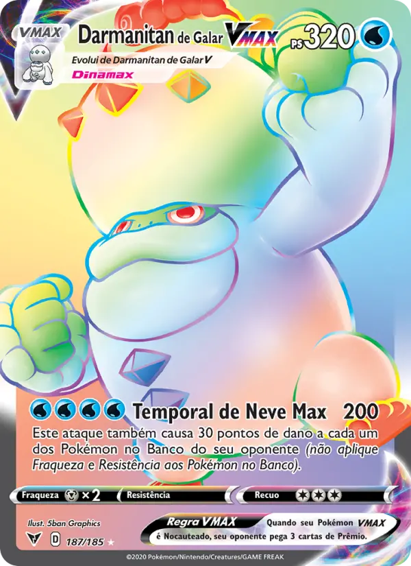 Carta Darmanitan de Galar VMAX, número 187/185 da coleção Voltagem Vívida