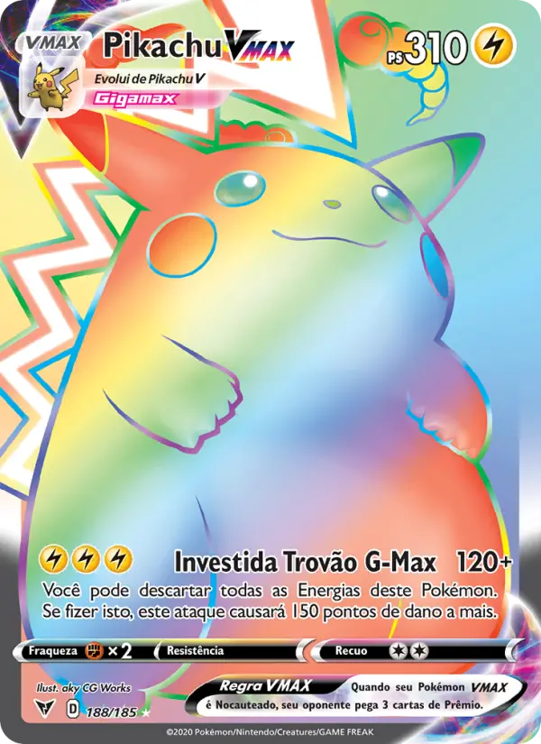 Carta Pikachu VMAX, número 188/185 da coleção Voltagem Vívida