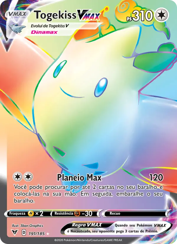 Carta Togekiss VMAX, número 191/185 da coleção Voltagem Vívida