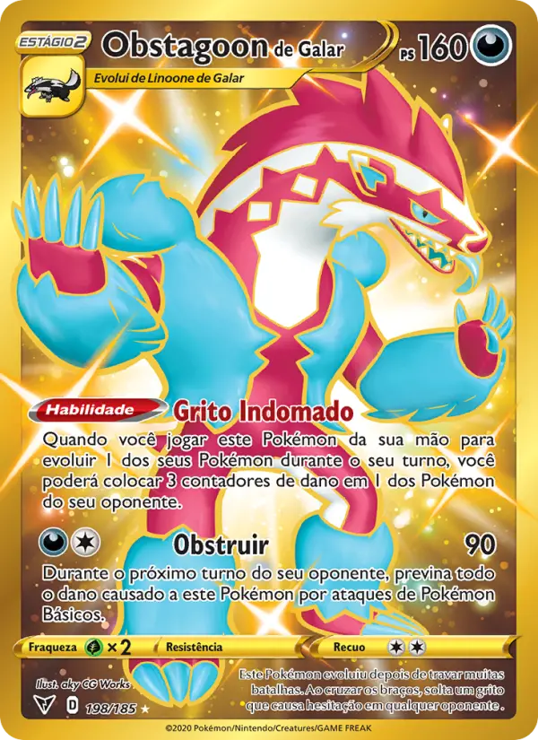 Carta Obstagoon de Galar, número 198/185 da coleção Voltagem Vívida