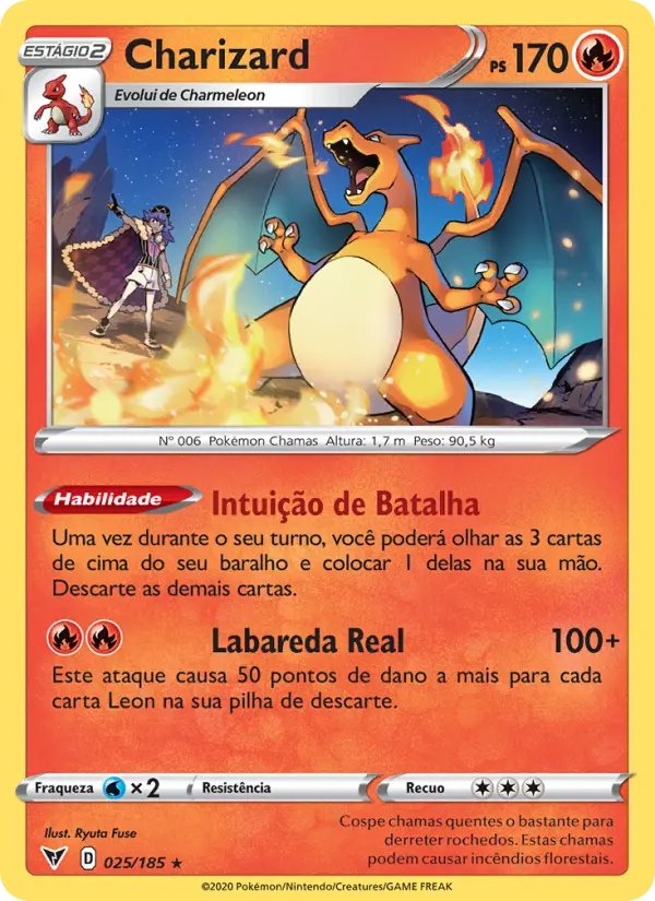 Carta Charizard, número 25/185 da coleção Voltagem Vívida