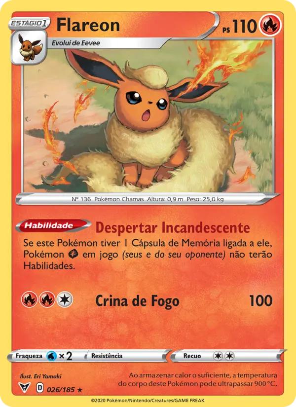 Carta Flareon, número 26/185 da coleção Voltagem Vívida
