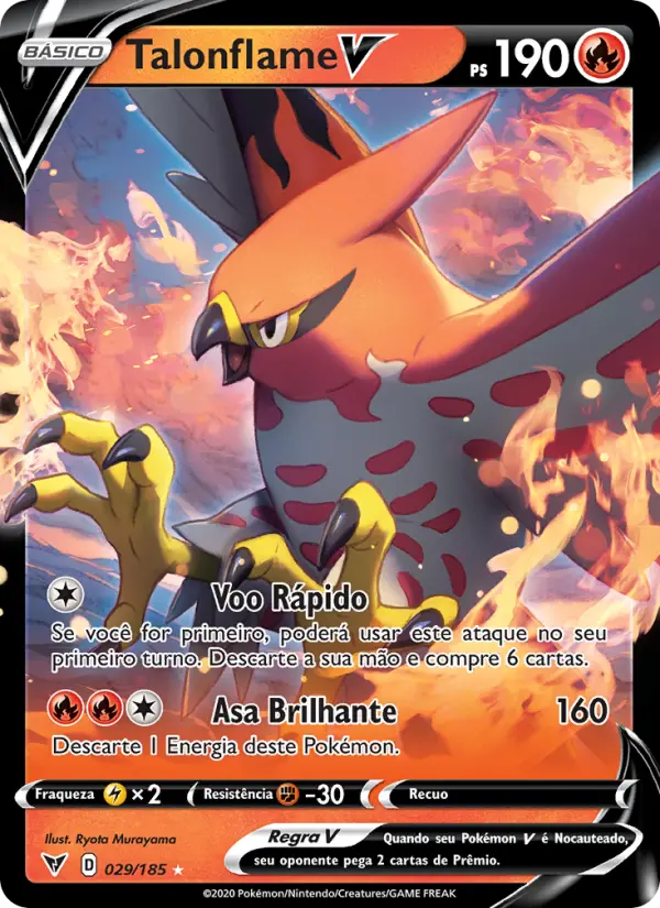 Carta Talonflame V, número 29/185 da coleção Voltagem Vívida