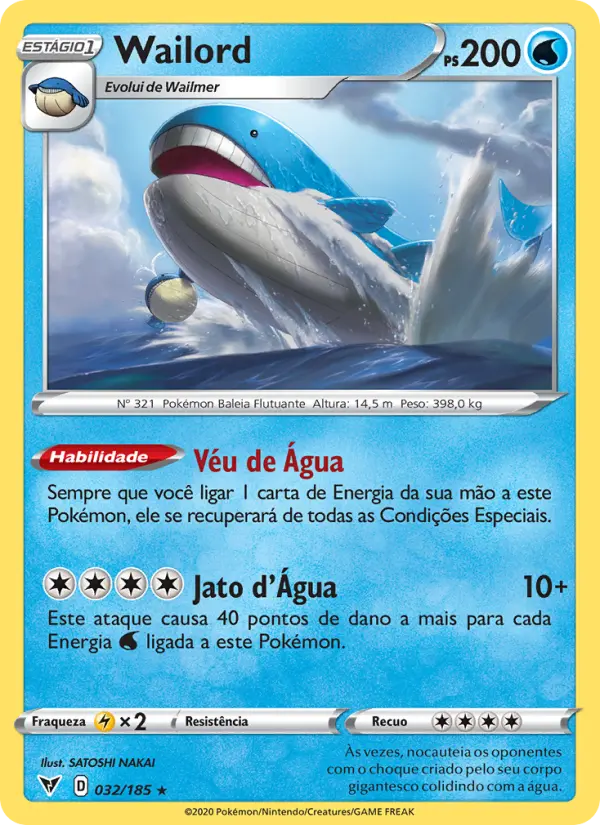 Carta Wailord, número 32/185 da coleção Voltagem Vívida
