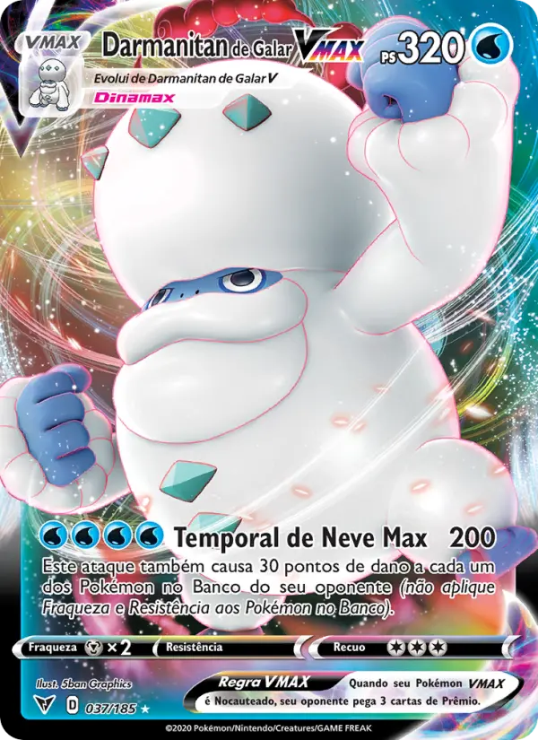 Carta Darmanitan de Galar VMAX, número 37/185 da coleção Voltagem Vívida