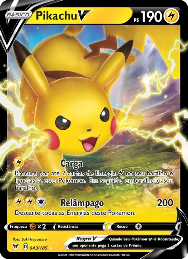 Carta Pikachu V, número 43/185 da coleção Voltagem Vívida