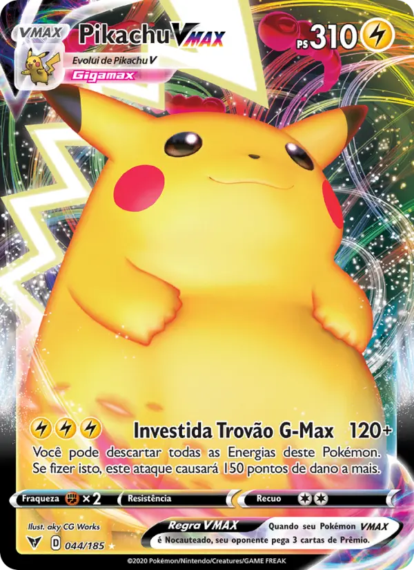 Carta Pikachu VMAX, número 44/185 da coleção Voltagem Vívida
