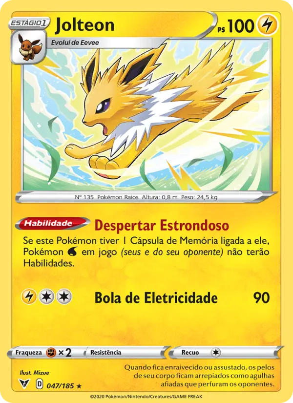 Carta Jolteon, número 47/185 da coleção Voltagem Vívida