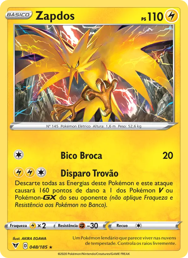 Carta Zapdos, número 48/185 da coleção Voltagem Vívida
