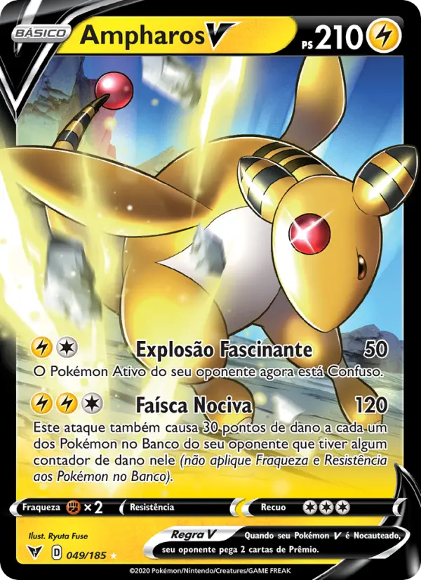 Carta Ampharos V, número 49/185 da coleção Voltagem Vívida