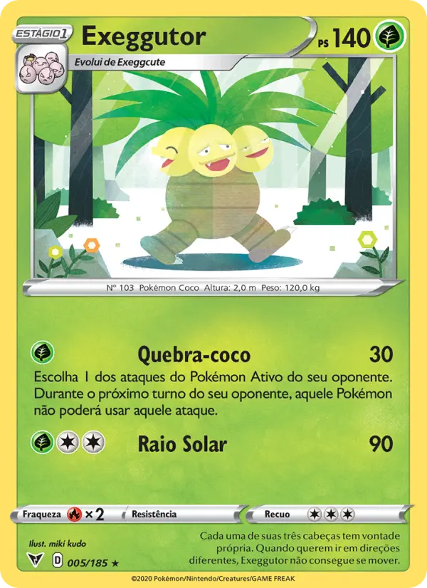 Carta Exeggutor, número 5/185 da coleção Voltagem Vívida