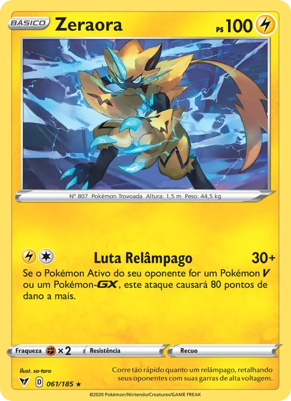 Carta Zeraora, número 61/185 da coleção Voltagem Vívida