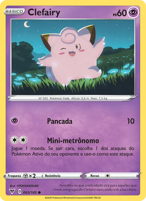 Carta Clefairy, número 63/185 da coleção Voltagem Vívida