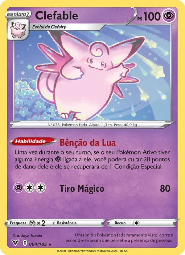 Carta Clefable, número 64/185 da coleção Voltagem Vívida