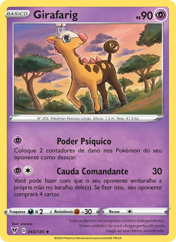 Carta Girafarig, número 65/185 da coleção Voltagem Vívida