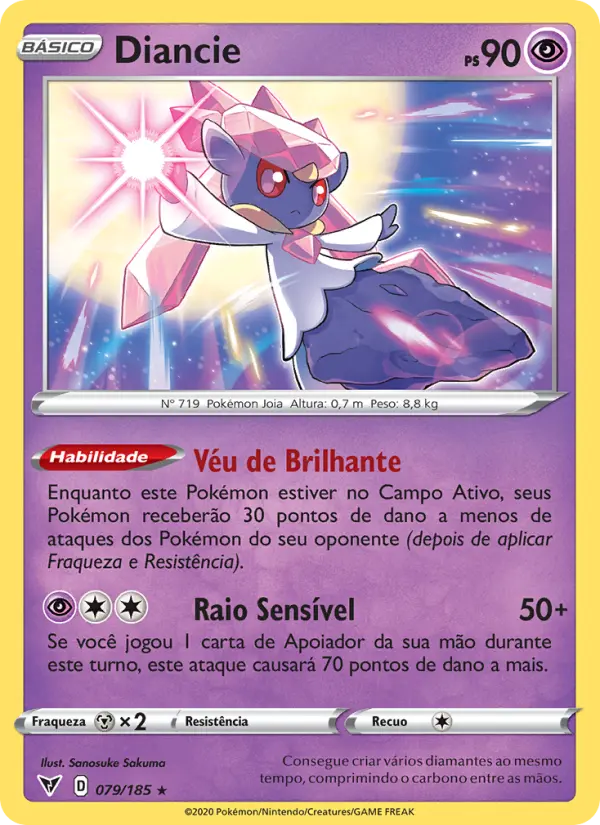 Carta Diancie, número 79/185 da coleção Voltagem Vívida