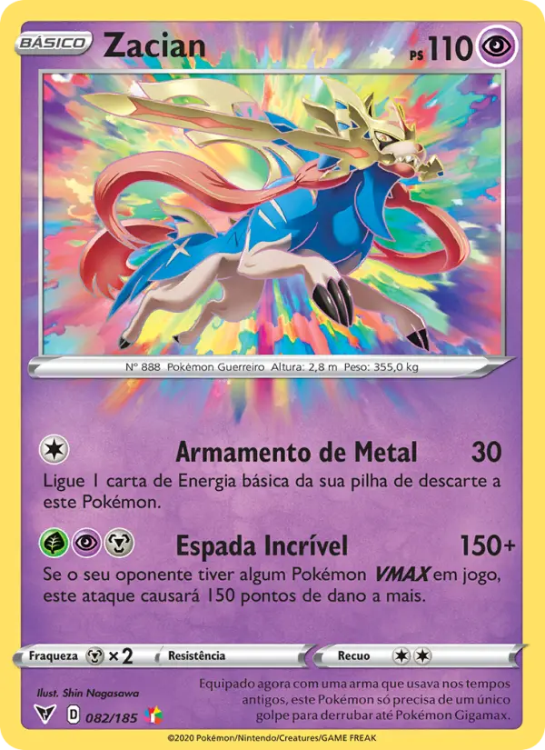 Carta Zacian, número 82/185 da coleção Voltagem Vívida