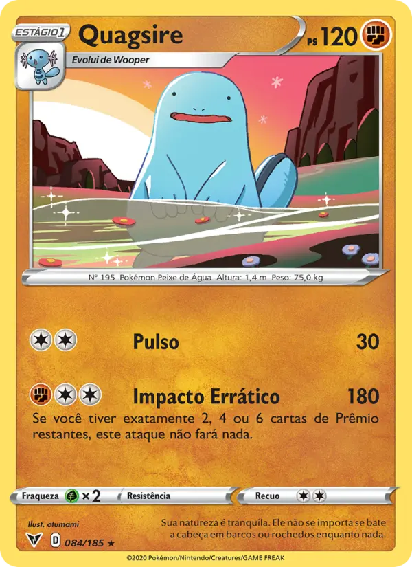 Carta Quagsire, número 84/185 da coleção Voltagem Vívida