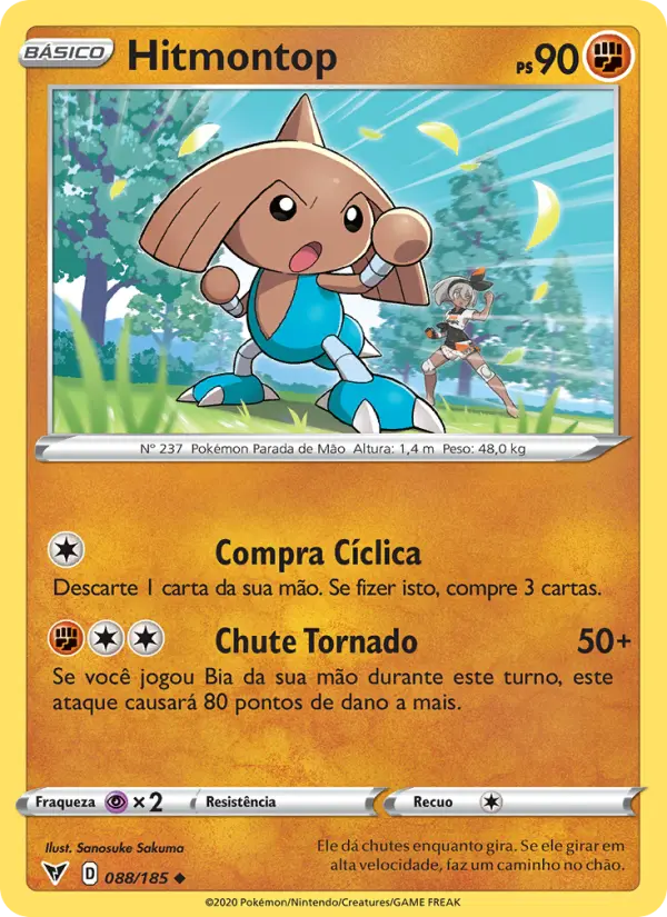 Carta Hitmontop, número 88/185 da coleção Voltagem Vívida
