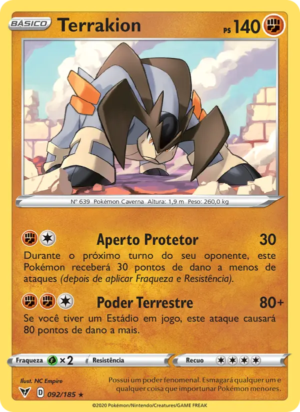 Carta Terrakion, número 92/185 da coleção Voltagem Vívida