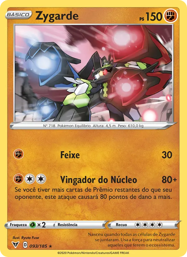 Carta Zygarde, número 93/185 da coleção Voltagem Vívida