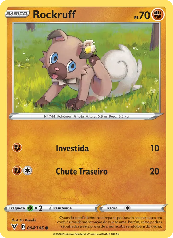 Carta Rockruff, número 94/185 da coleção Voltagem Vívida