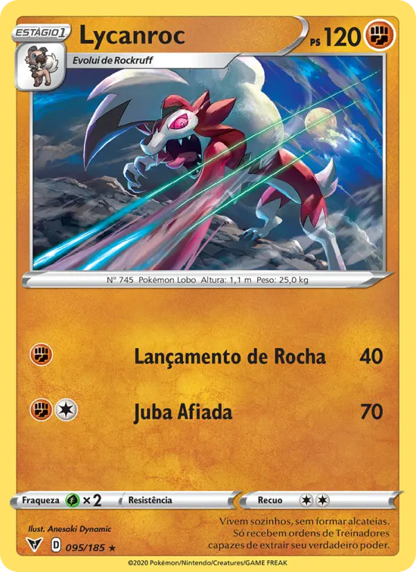 Carta Lycanroc, número 95/185 da coleção Voltagem Vívida