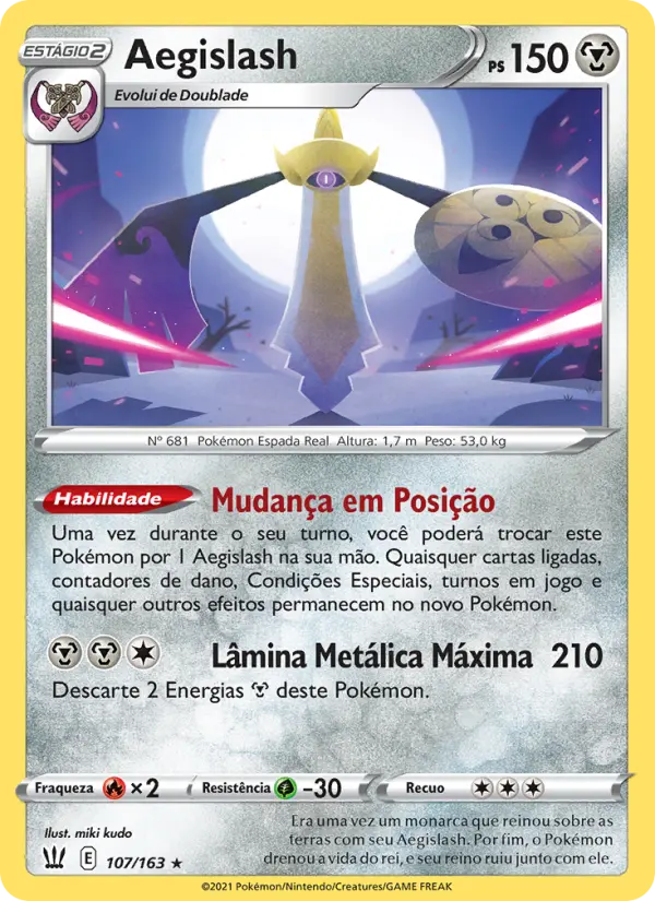 Carta Aegislash, número 107/163 da coleção Estilos de Batalha